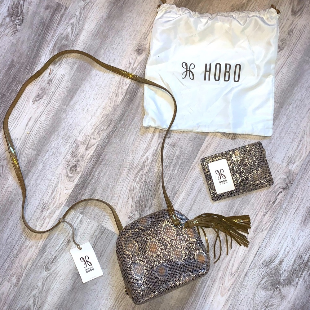NWT Hobo Metal Snake printed Nash Crossbody purse AND matching wallet